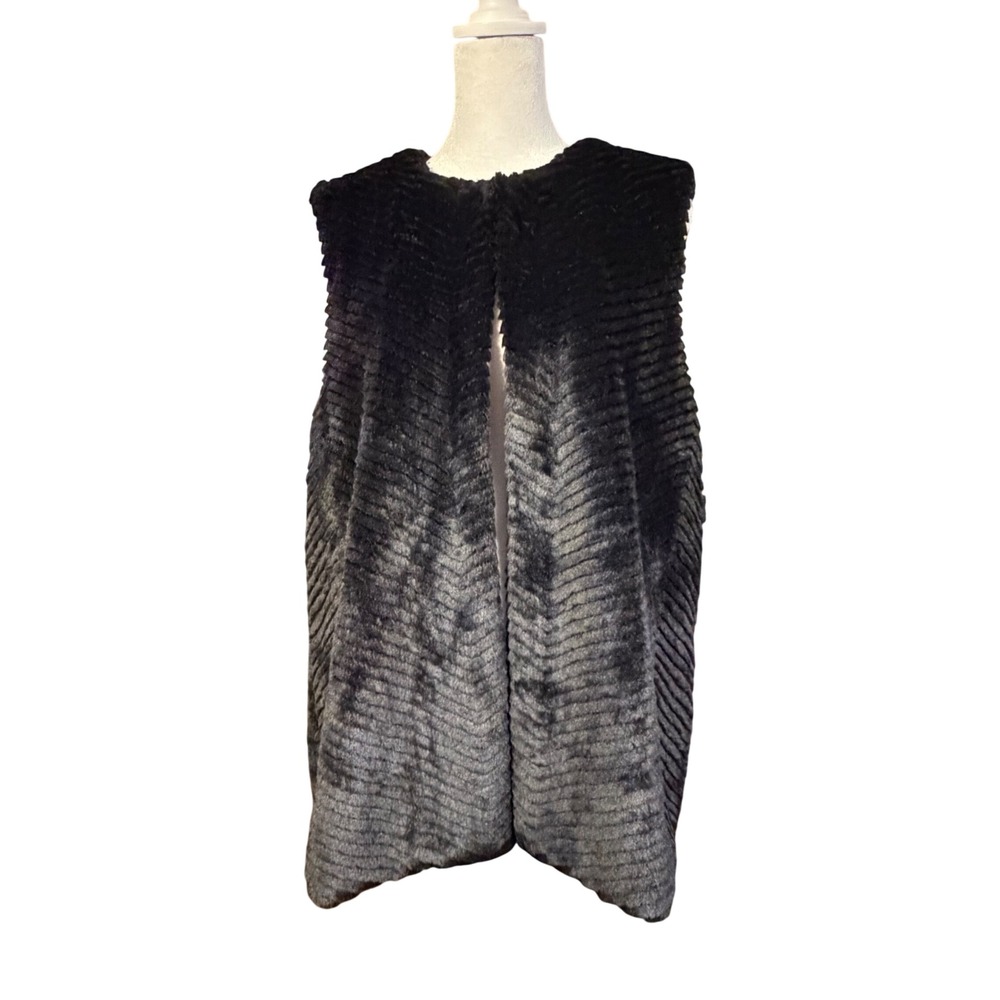 Talbots NWT Black Faux Fur Vest M Mob Wife Old Money Quiet Luxur